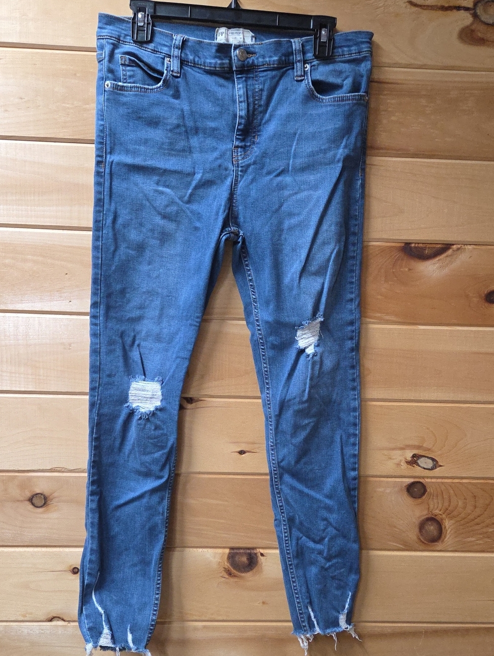 Free People Medium Blue Distressed Skinny Jeans